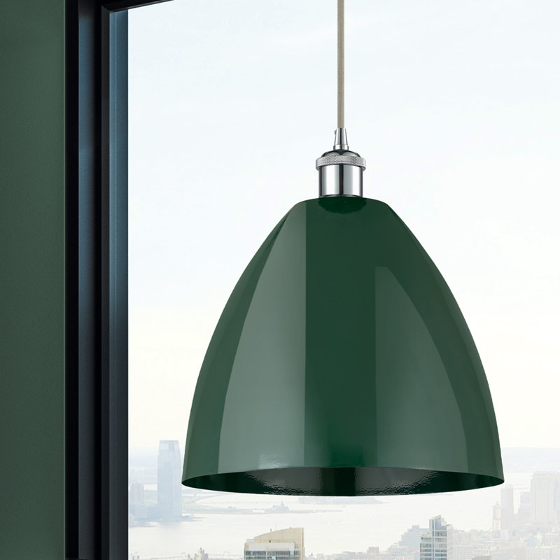 Luminaire suspendu conique 1 lumière, H 14,75 po x l 12 po x P 12 po, Vert, Chrome poli