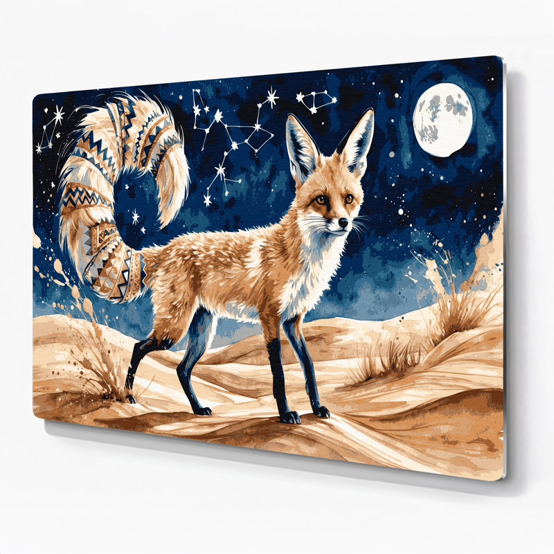 Faune sauvage, renard fennec, art mural en métal gris, H 11 po x l 14 po