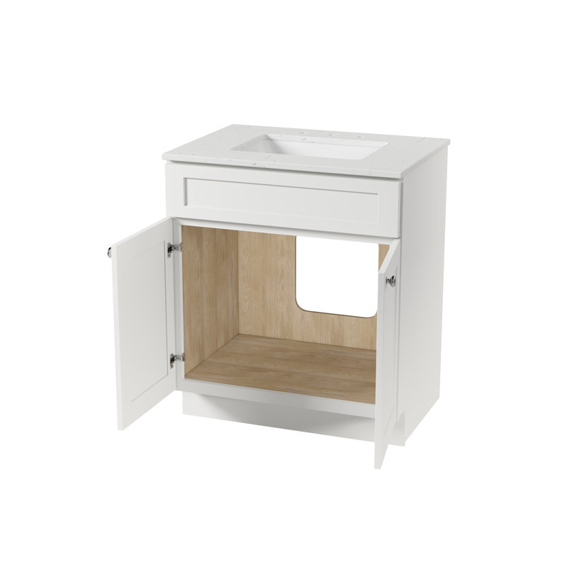 Chrisna 31'' Single Bathroom Vanity with Quartz Top, White