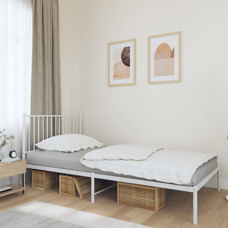 Metal Bed Frame, Heavy-Duty, No Mattress, Extra Long Twin, White