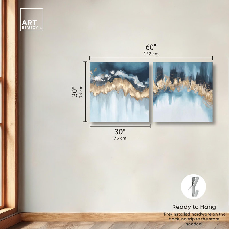 «Serene Abstract Duet», reproduction d'art sur toile, ensemble d'art abstrait côtier par Art Remedy, galerie tendue, 30 x 30