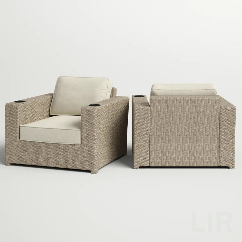 Fully Assembled Outdoor Lounge Chairs With Cushions, Set Of 2, Chair