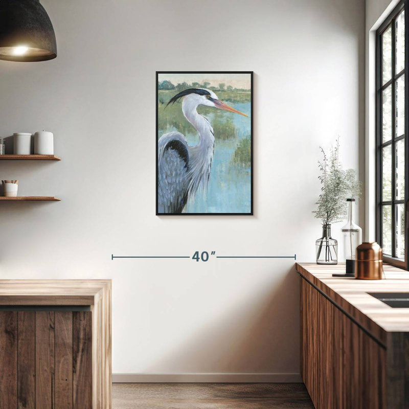 Portrait d'un héron bleu II, Cadre flottant noir, 21 po x 31 po