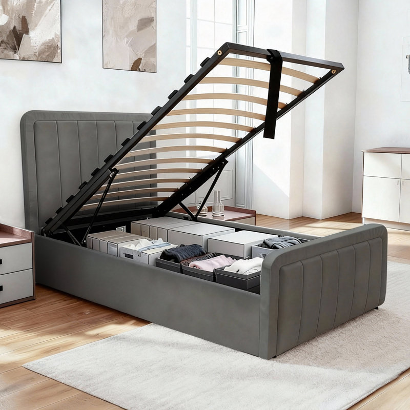 Altgeld Upholstered Ottoman Storage Bed, Single (3'), Medium Grey