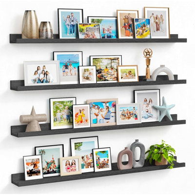 48 Inch Black Picture Ledge Shelf Set of 4, Extra Long Floating Shelves