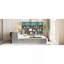 Lit de jour double en bois avec trois tiroirs, bureau, tablettes et lumières, gris