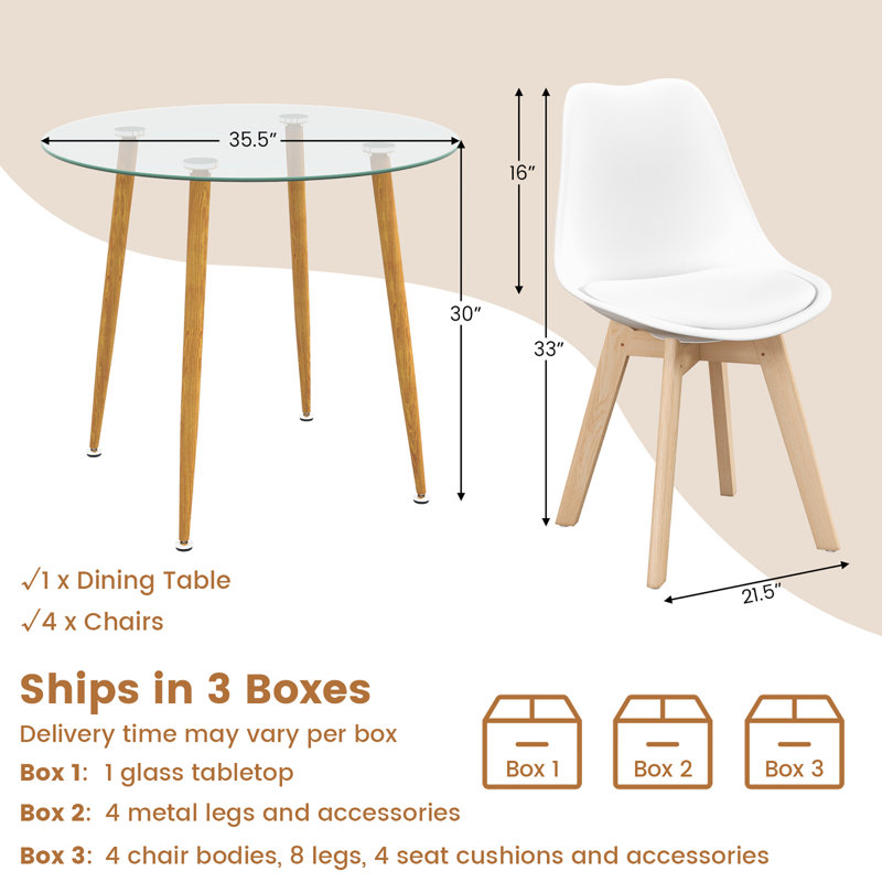 Ensemble de table de salle à manger George Oliver ™ pour 4 tables de cuisine modernes avec table ronde en verre et 4 chaises