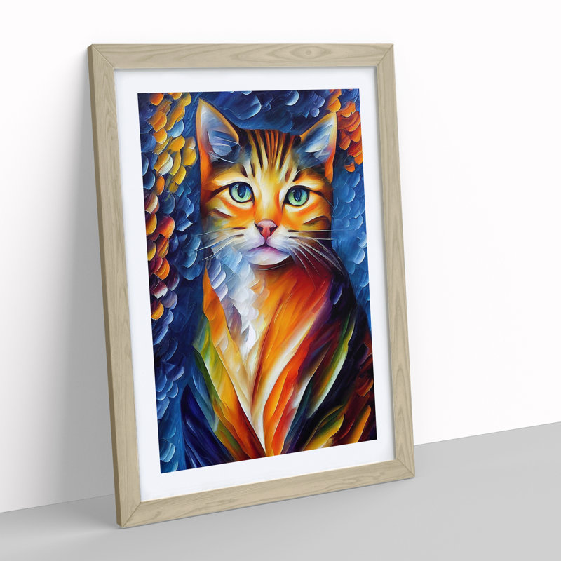Cat Portrait No.2 - Single Picture Frame Print, 34cm H x 25cm W x 2cm D, Oak