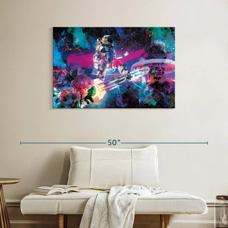 Oberle Astronaut And Peonies, 26" H x 39" W