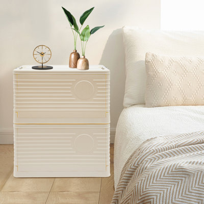 2-Layer Folding Storage Cabinet Pulley Foldable Storage Bins