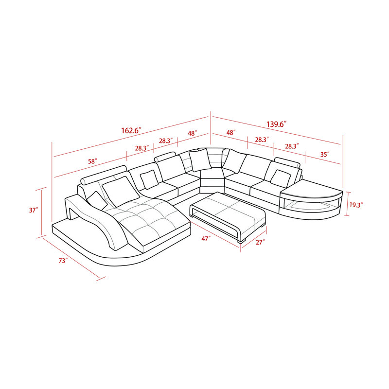Canapé modulaire de gauche en cuir véritable Ariell de 162,6 po de largeur, Cuir véritable gris / blanc