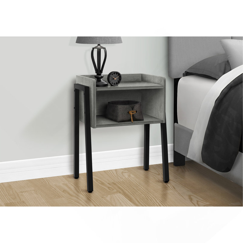 Table d'appoint, table d'appoint, table de bout, table de chevet, lampe, salon et chambre à coucher, stratifié gris, métal noir