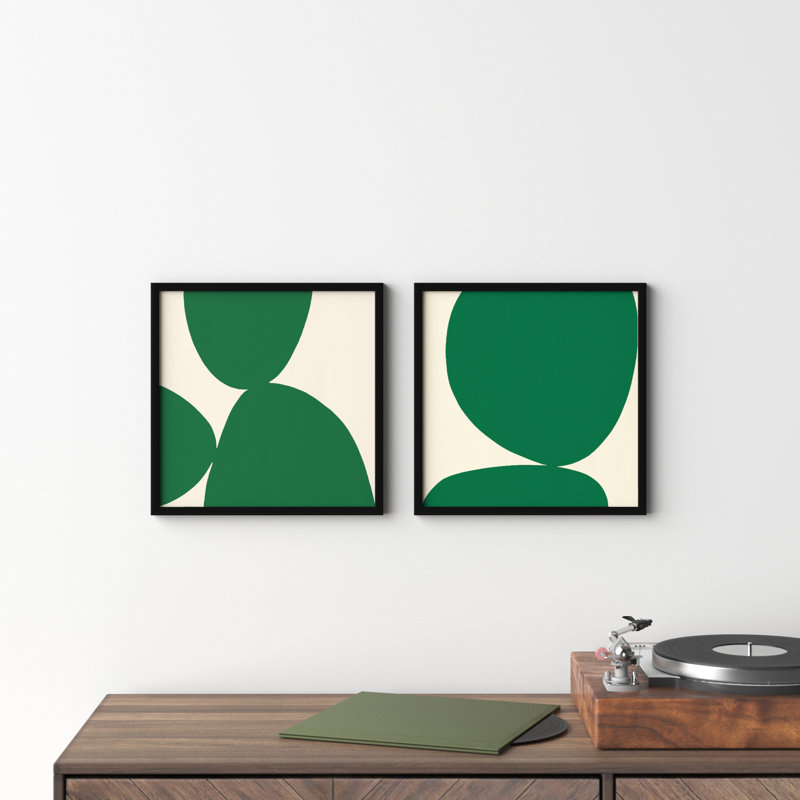 Green Ink. Set Of 2 by Lee Lessem, Black Framed, 16" H x 16" W x 1.25" D