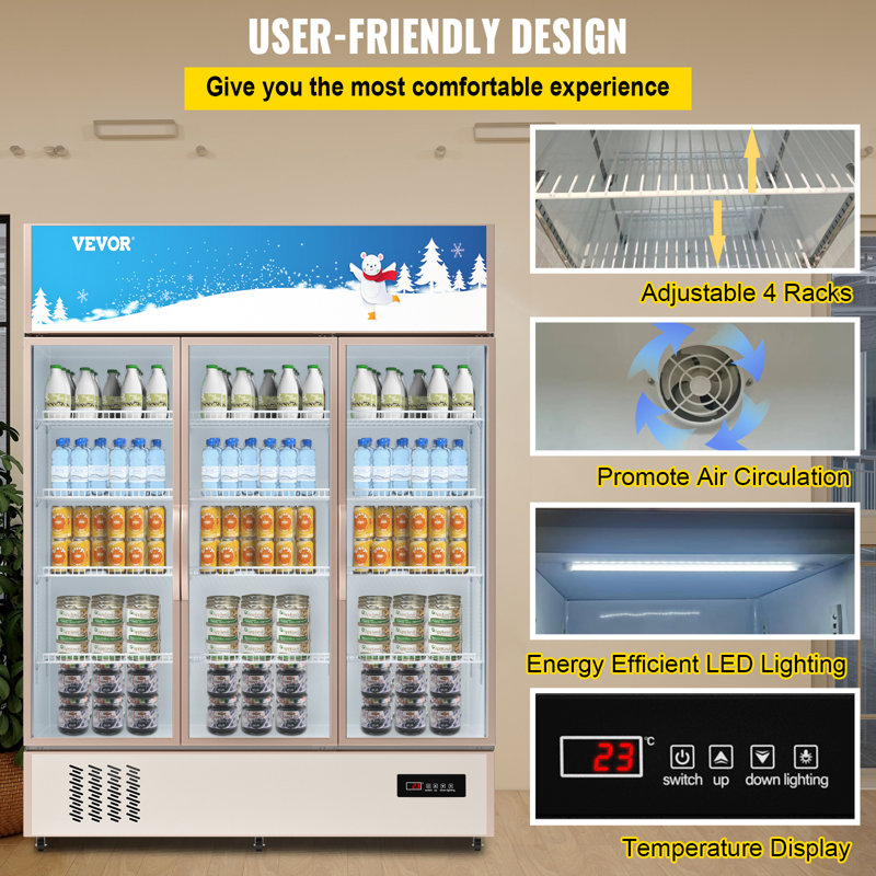 Silver Triple-Swing Glass Door Commercial Display Refrigerator