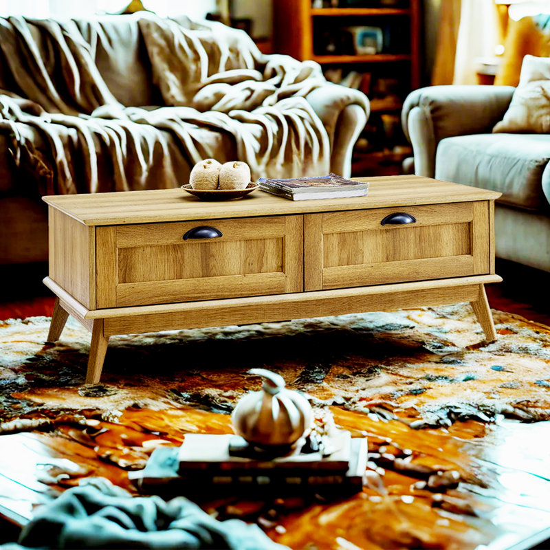 Table basse Cabral à 4 pieds avec rangement, salon, Naturel