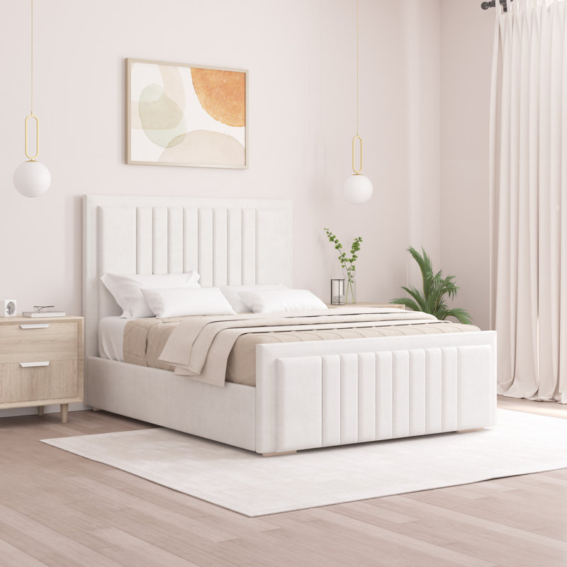 Alama Upholstered Panel Bed, Double (4'6), White