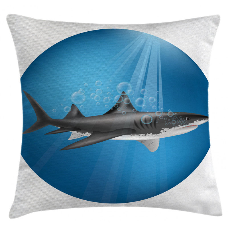Housse de coussin décoratif 36 po requin en mer avec rayons soleil