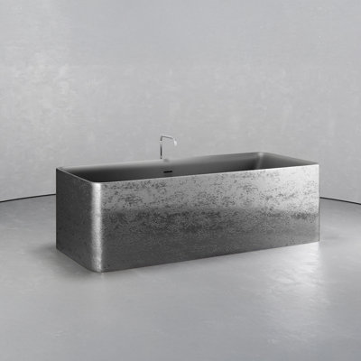 Vast Studio Aged Silver/Gray Freestanding Rectangular Bathtub – Deep Soaking Solid Surface Luxury Tub with Minimalist Architectural Design & Metallic Premium Finish