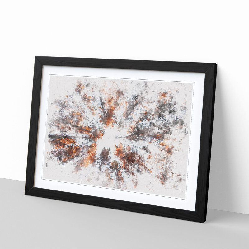 Autumn Forest Reaching Upward Watercolour - Single Picture Frame Print on MDF, Black Framed, 62cm H x 87cm W x 2cm D
