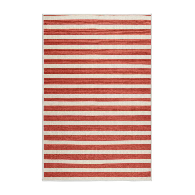 Tapis beige à rayures horizontales lavable à la machine, Rectangulaire 7 pi x 10 pi