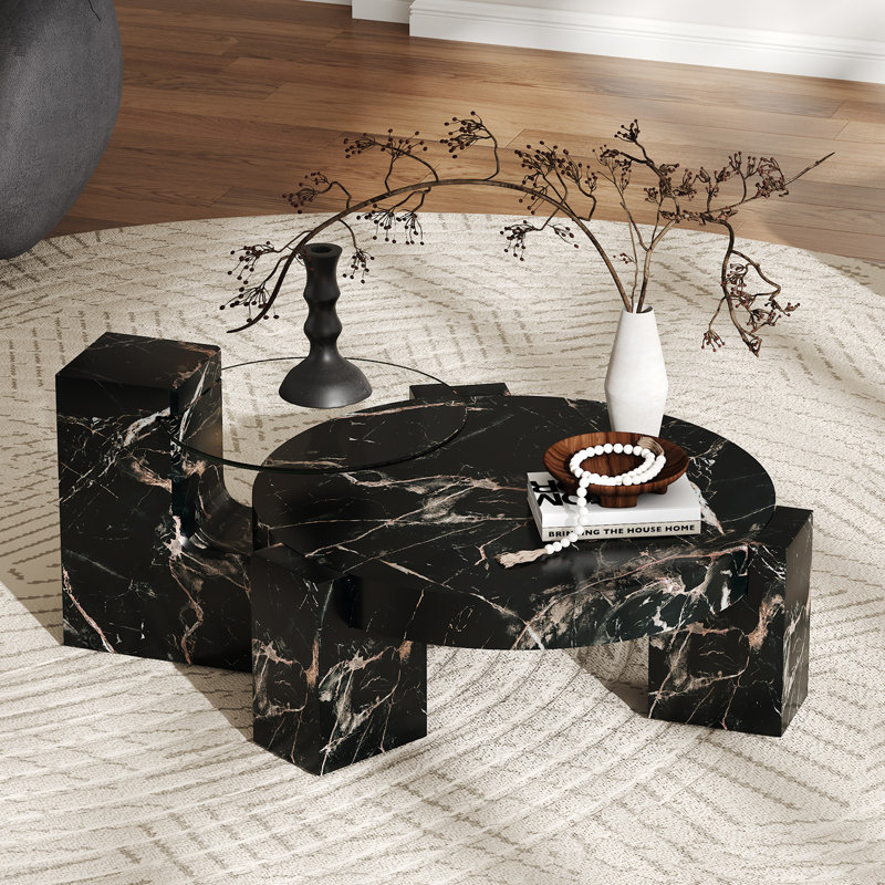 2-Piece Modern Round Nesting Coffee Table Set For Home & Apartment, Black, 29.9" H x 29.9" L x 17.3" W