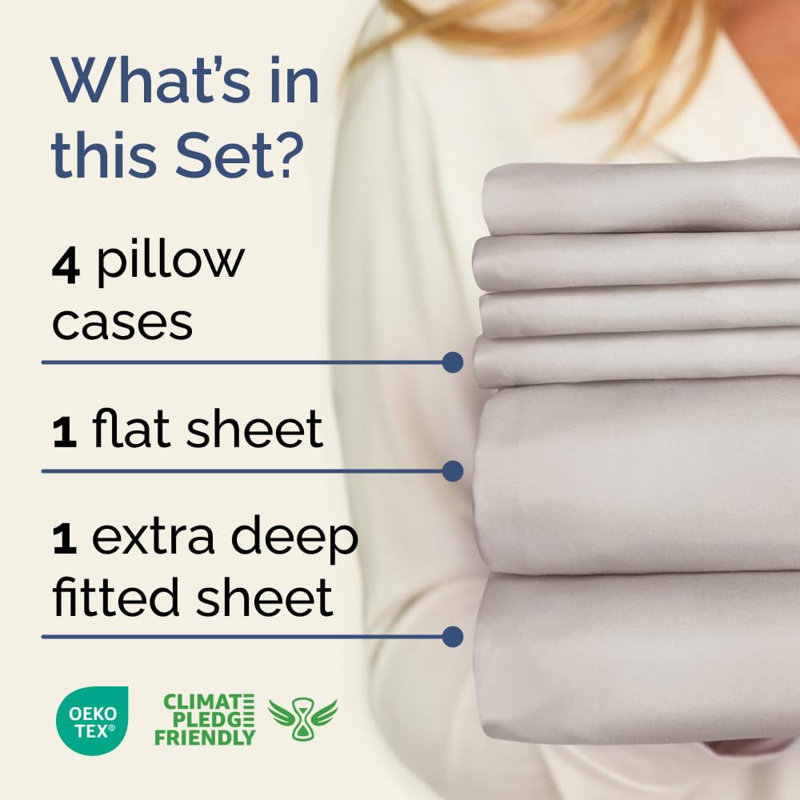 6 Piece Extra Deep Pocket Sheet Set, Cooling & Breathable Bed Sheets, Soft Hotel Luxury Bedding, Fits 18–24 Inch Mattress