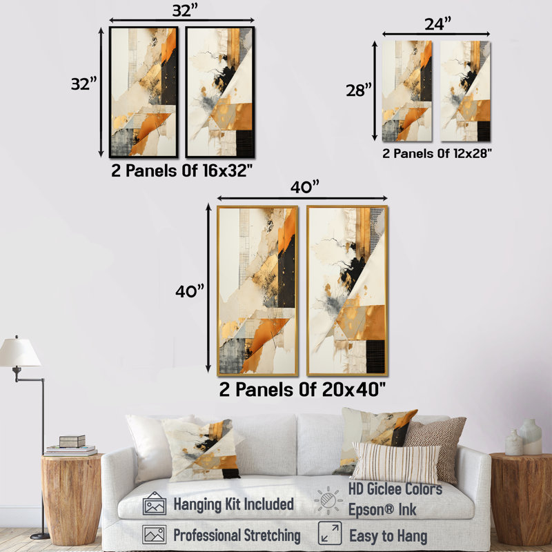 «Yellow Radiant Sunset Dream IV», ensemble de 2 reproductions d'art sur toile, Cadre flottant blanc, H 40 po x l 41 po