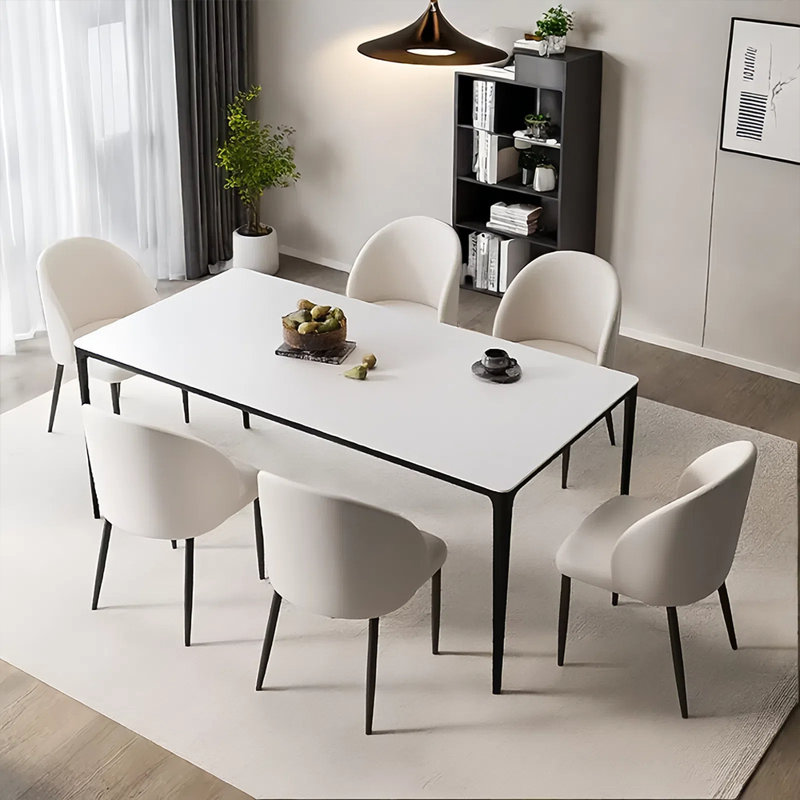 Ensemble de table de salle à manger et de chaises Pure White Rock Plate, H 29,52 po x L 70,86 po x l 31,49 po