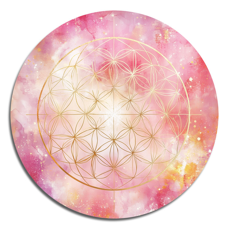 Mandala rose - Boho Glam Bloom - art mural rond en métal géométrique, L 29 po x H 29 po