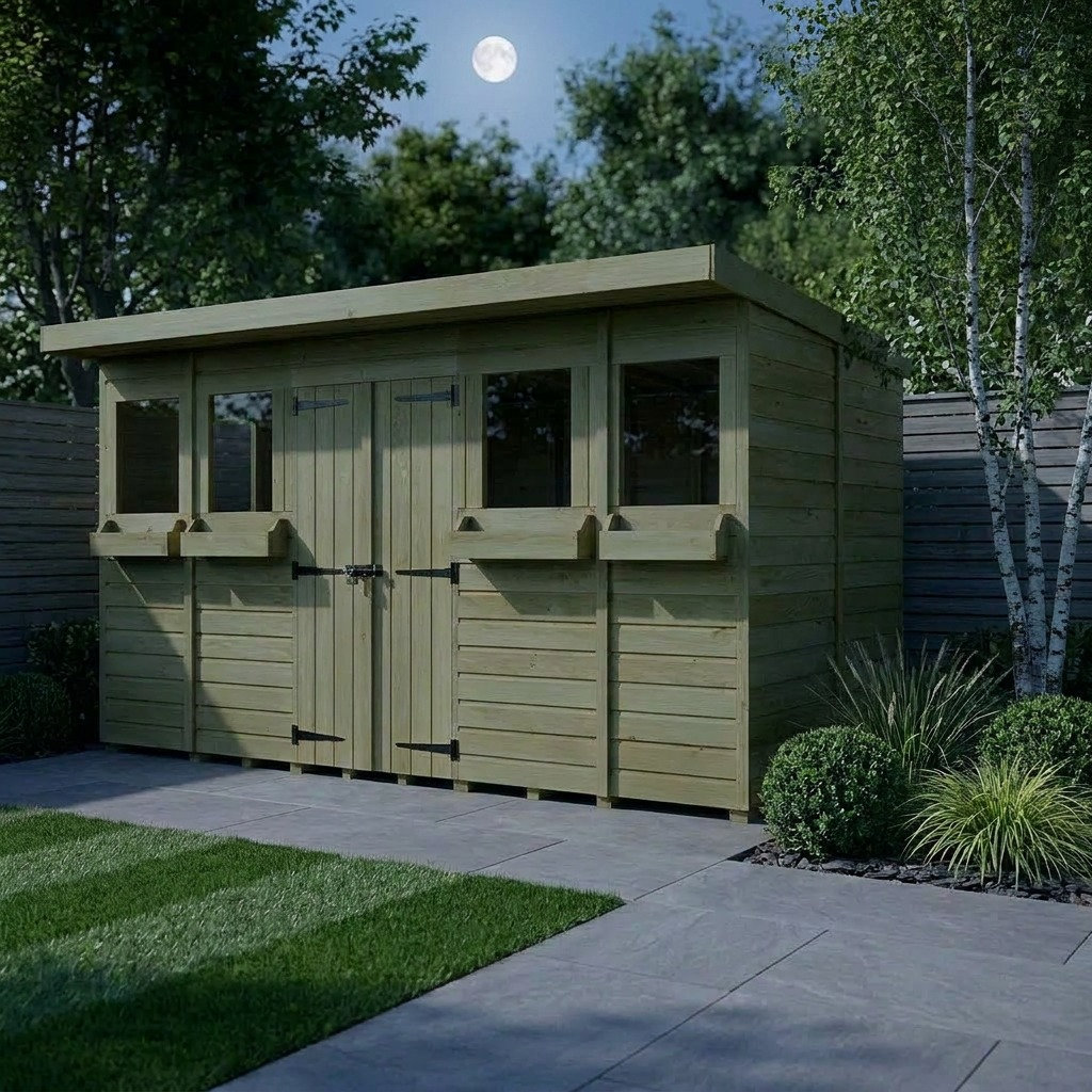 Total Sheds 14ft x 6ft Pent Summer Shed - Toughened Glass External Planters - Pressure Treated Timber - UK Manufactured