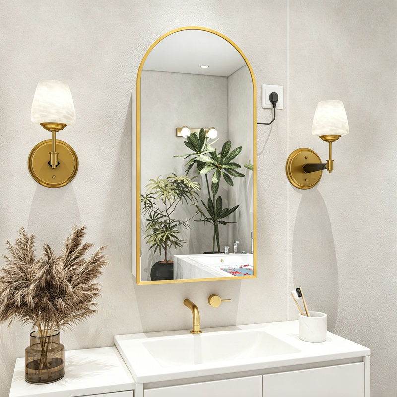 Mevser Metal Arch Mirror, Black, 34.3" x 19.7"