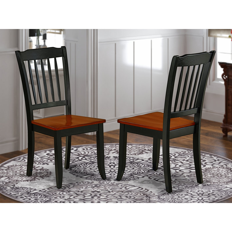 Edzard Upholstered Solid Wood Slat Back Side Chair, Black/Cherry, 2