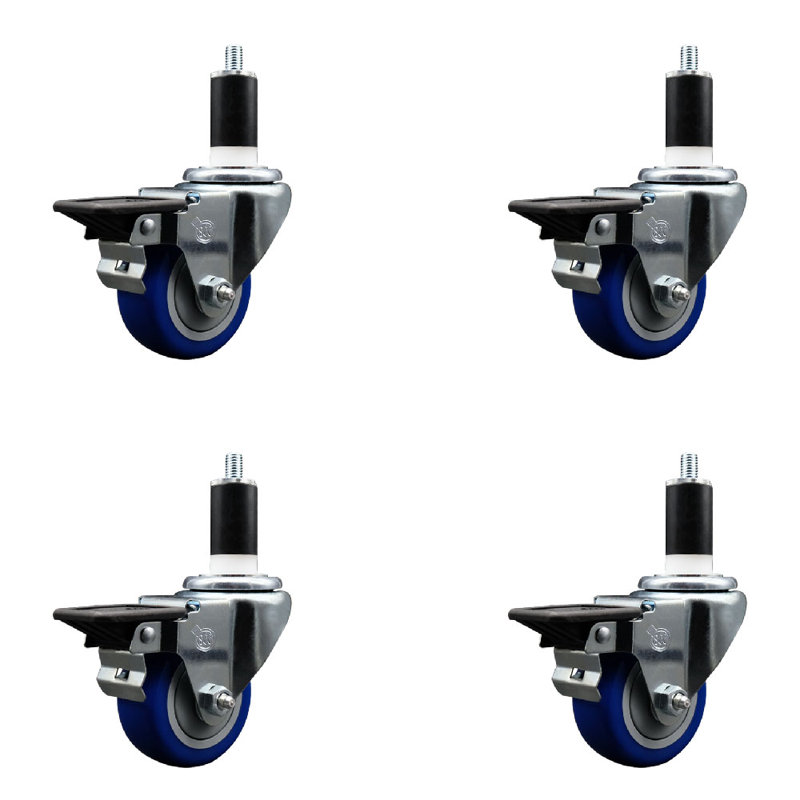 Ensemble de roulettes extensibles pivotantes en polypropylène bleu 3 po 1-3 / 8 po SCC