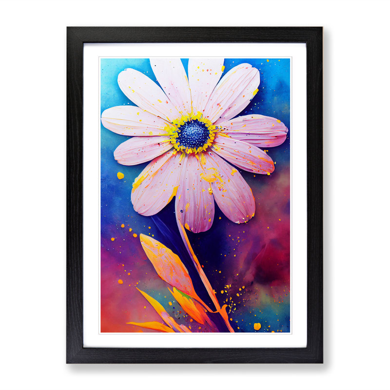 Raghul Daisy Flower Paint Splatter Vol.4 - Picture Frame Print, 64cm H x 46cm W x 2cm D, Oak