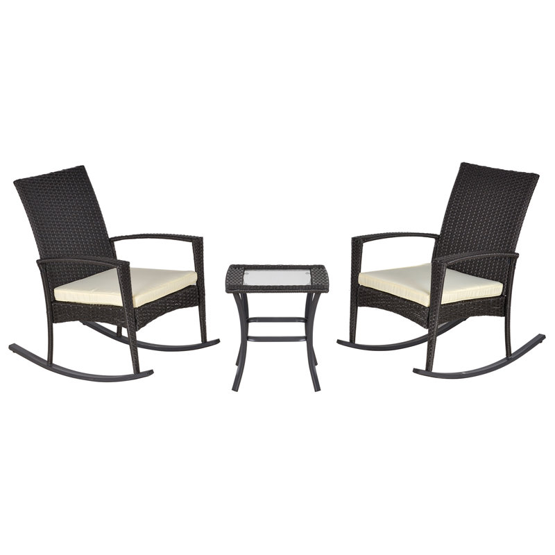 3 Pieces Rocking Chair Table Set Wicker Bistro Set with Coffee Table, Grey
