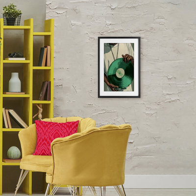 Green Vinyl Record Portrait Framed Print Under Glass, design by Franklyn Gregory