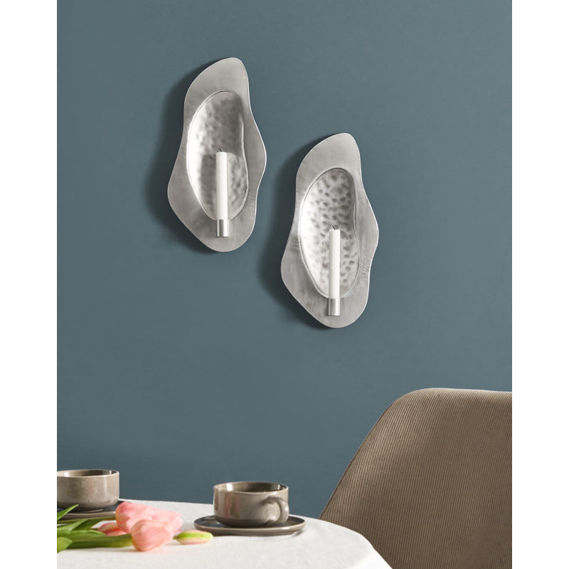 ODEMIRA 2 Piece Metal Wall Sconce Set, Silver