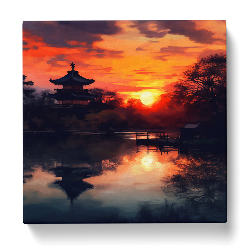 Japanese Sunset Impressionism No.3 - Wrapped Canvas, 35cm H x 35cm W x 3cm D