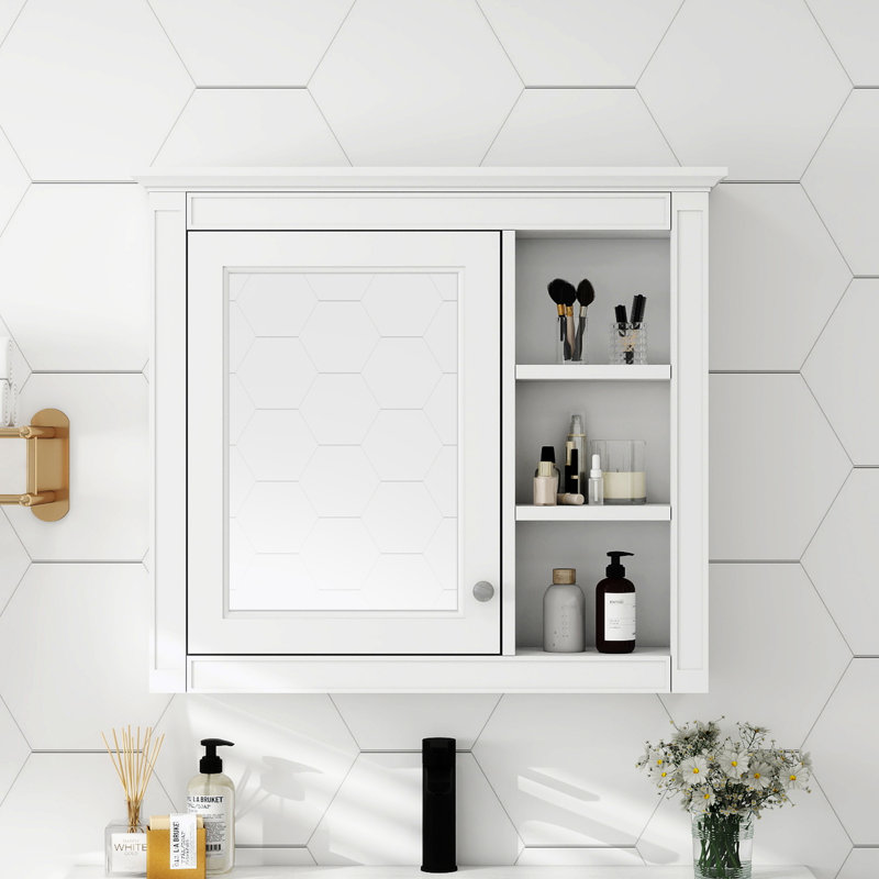 Armoire de rangement à pharmacie avec miroir, Blanc