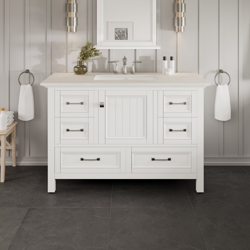 Glebs 42"W x 22"D Bathroom Vanity with Undermount Porcelain Sink, White, Quartz - White Carrara