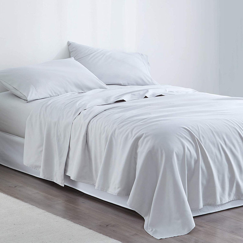  Ensemble de draps profonds en microfibre soyeuse, Gris glacé, Double