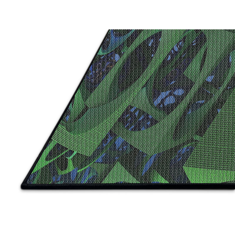 Tapis vert/bleu à motifs, Rectangle 5 pi x 7 pi