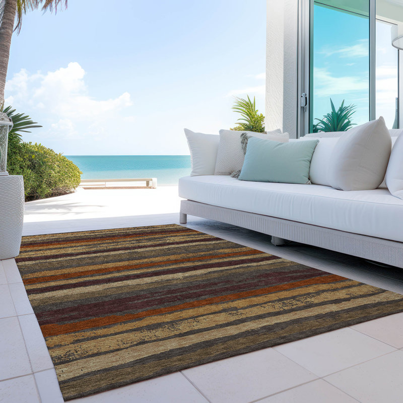 Machine Washable Indoor/Outdoor Chayden ACN1019 Chocolate Rug, Rectangle 10' x 14'