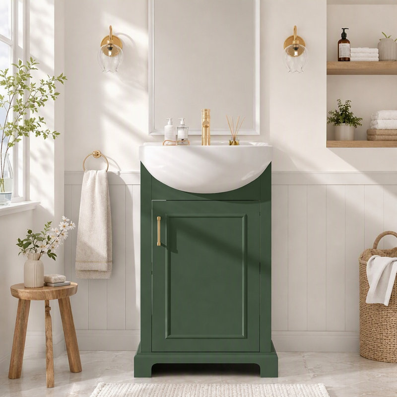 Meuble-lavabo simple 20 po avec lavabo en céramique et portes à fermeture en douceur, Vert