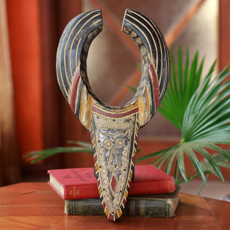 Décoration murale masque en bois africain ashanti bull