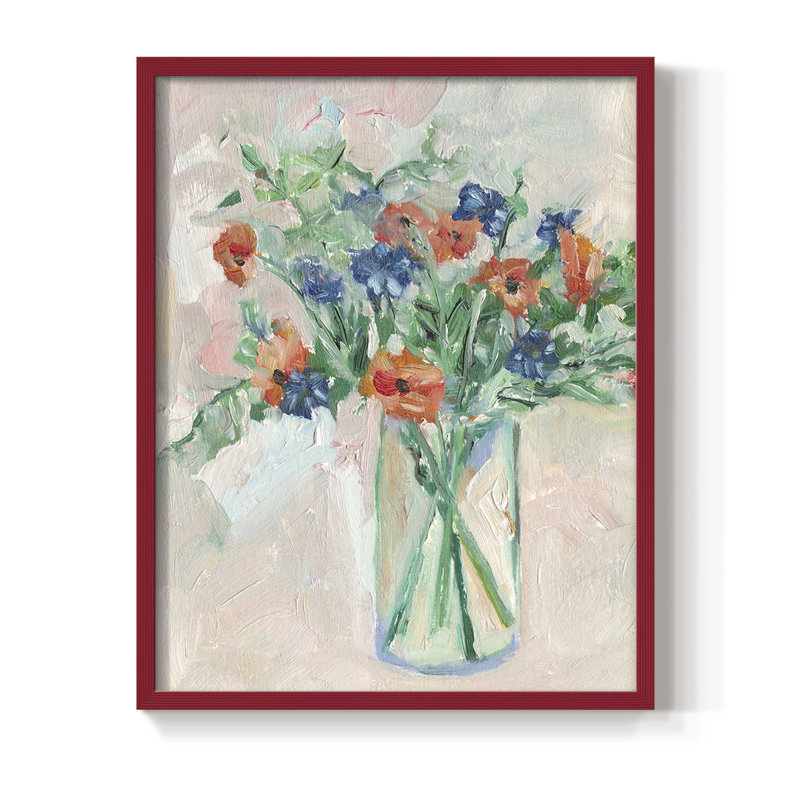 Painterly Soft Bouquet II, reproduction encadrée - bois massif, Rouge, H 10 po x l 8 po
