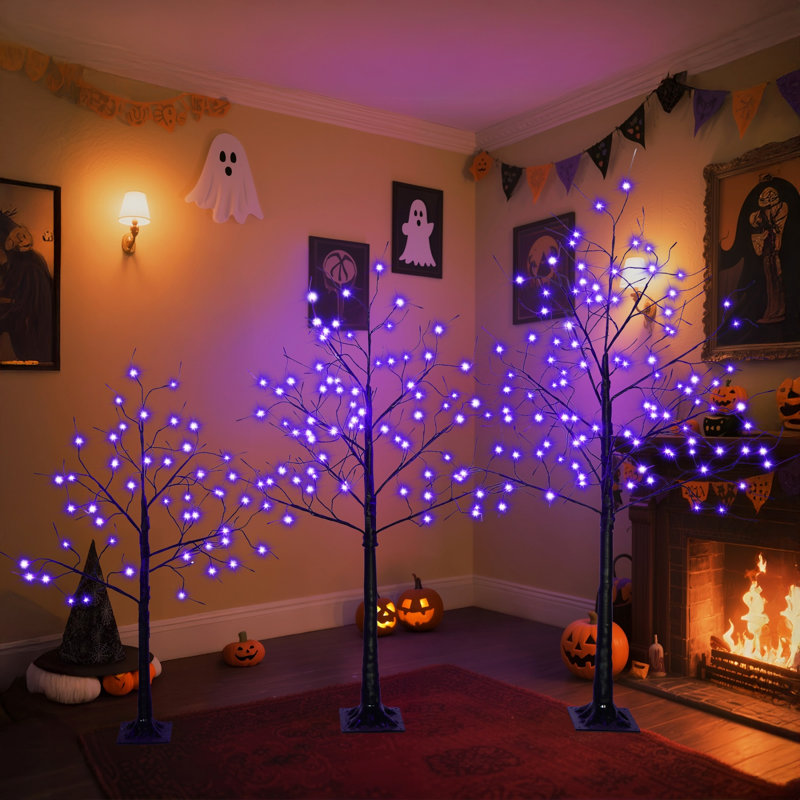 Arbre Spooky réglable d'Halloween avec lumières DEL mauves, 4 pi 5 pi et 6 pi, parfait pour un décor hanté