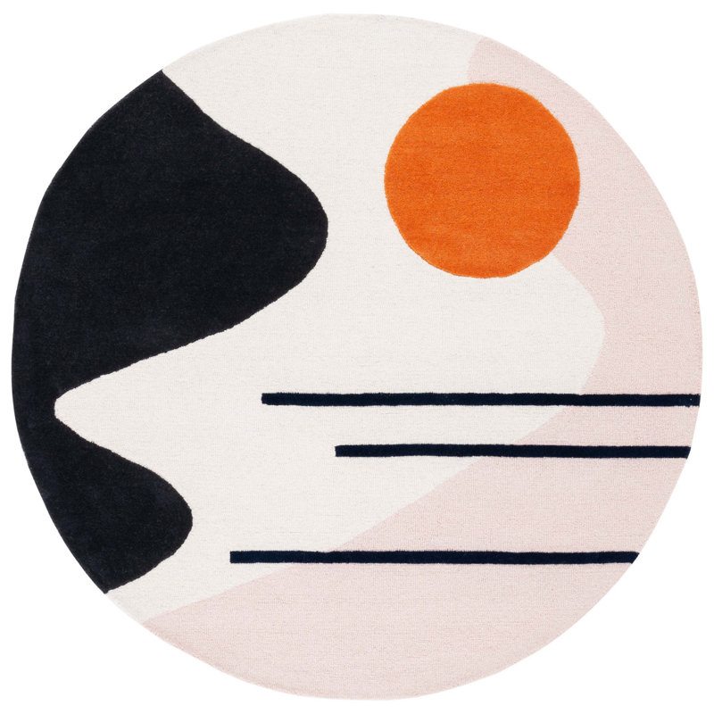 Arabelle Handmade Wool Blush/Black Rug, Round 6'