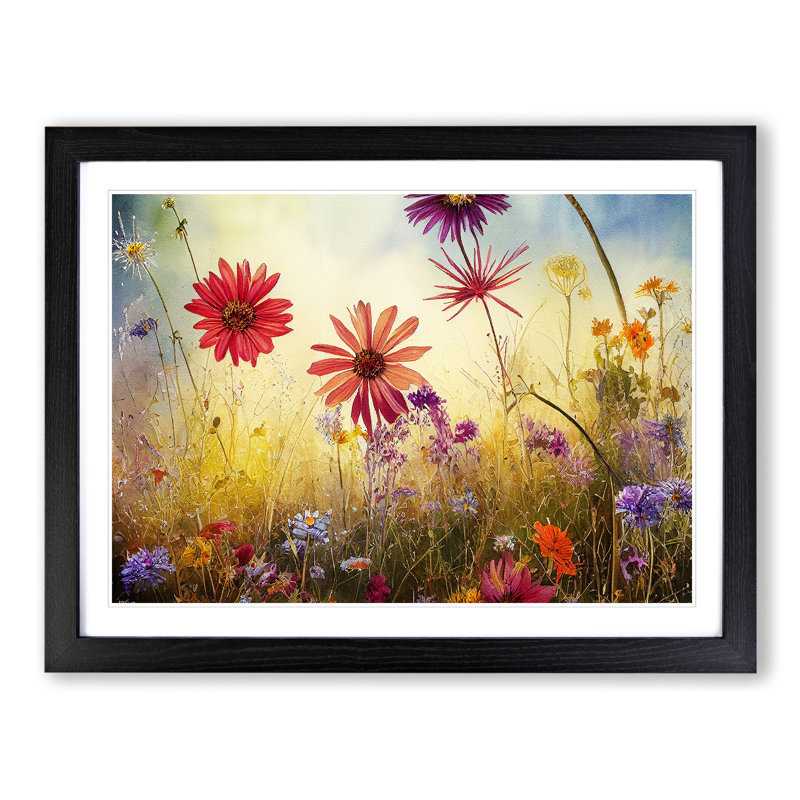 Bold Wildflowers Floral - Single Picture Frame Print, 46cm H x 64cm W x 2cm D, Black Framed