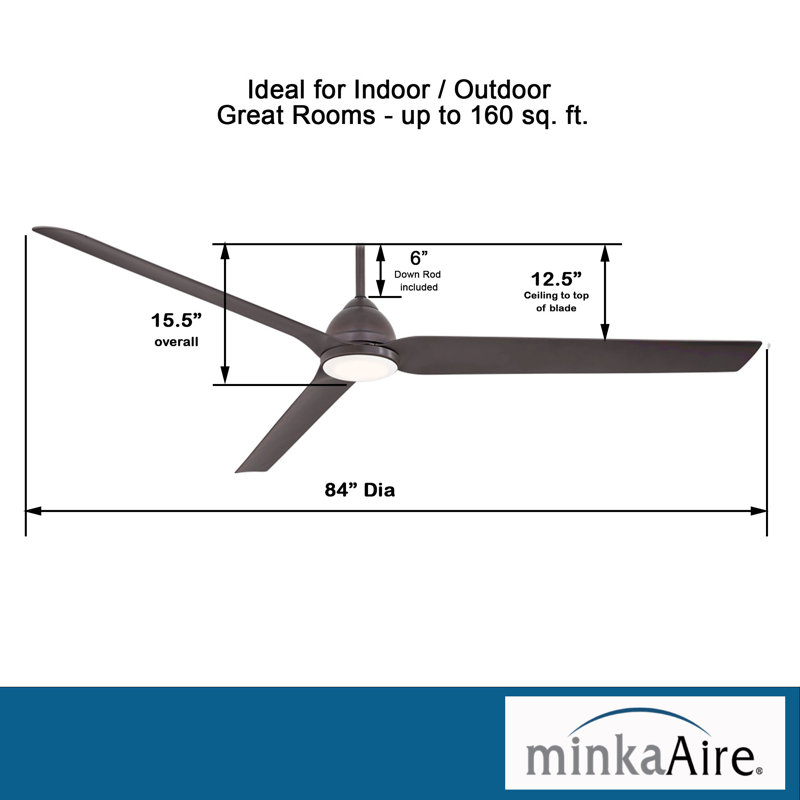 84'' 3 - Blade Outdoor LED Smart Standard Ceiling Fan with Remote Control and Light Kit Included, Brown